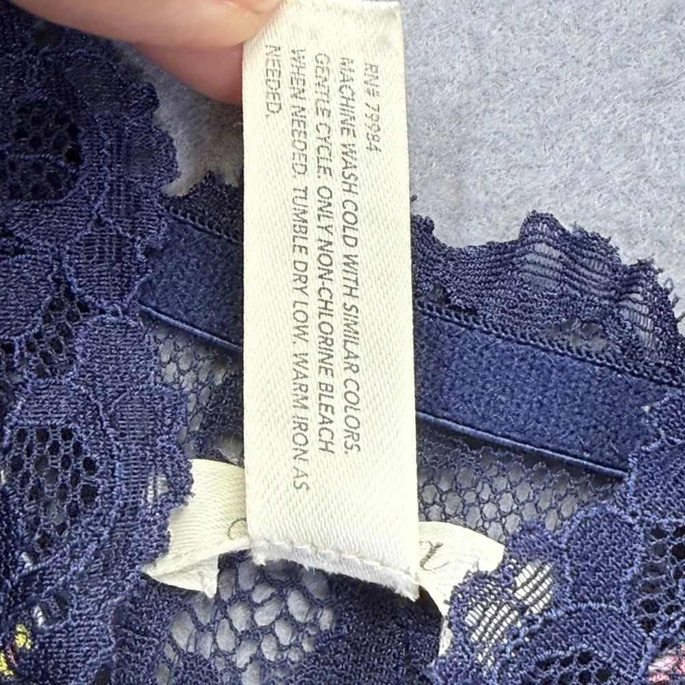 Soma XS Navy Blue Paisley Lace‎ Trim Chemise Nightgown Sleep Dress Sleeveless